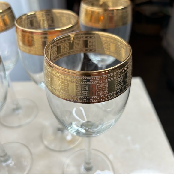 5 Gold Rimmed Greek Key Patterned Italian Lavarato a Mano J Preziosi Glasses - Picture 7 of 12